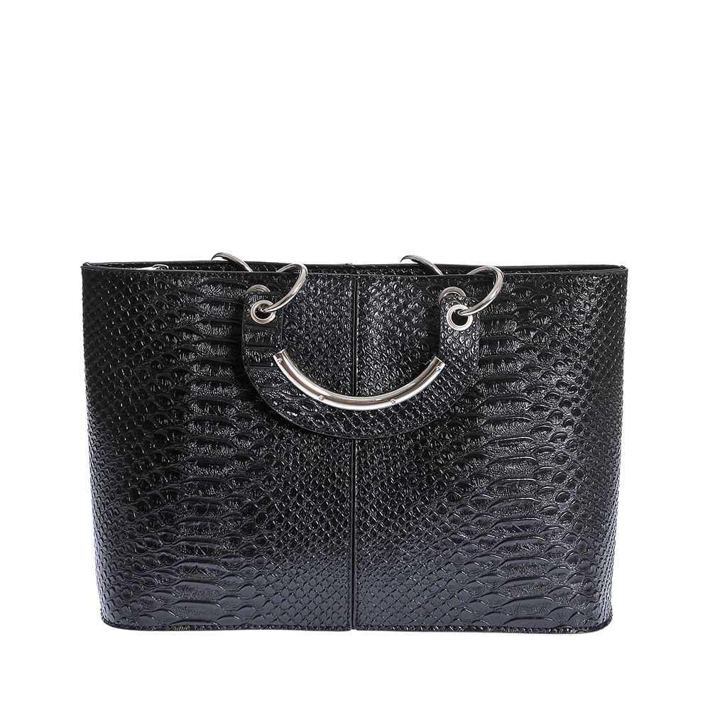 Geanta neagra cu model animal print si detalii argintii - 2 | YEO