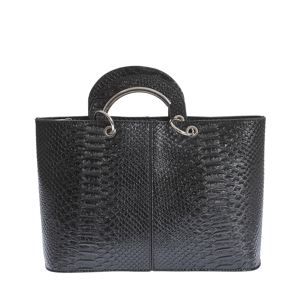 Geanta neagra cu model animal print si detalii argintii - 3 | YEO