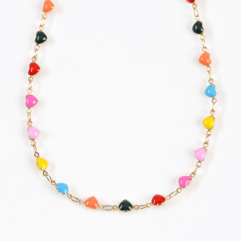 Colier auriu cu inimi multicolore - 1 | YEO