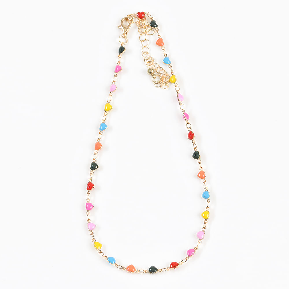 Colier auriu cu inimi multicolore - 3 | YEO