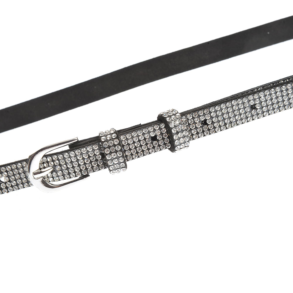 Curea neagra cu pietre stralucitoare argintii - 1 | YEO