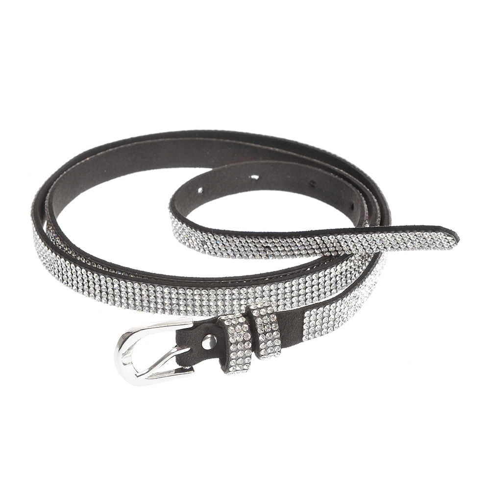 Curea neagra cu pietre stralucitoare argintii - 2 | YEO