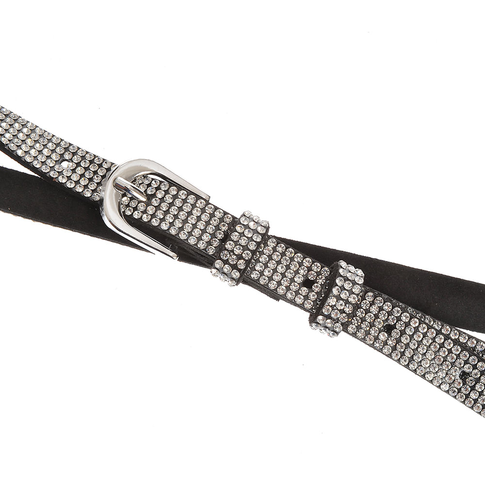 Curea neagra cu pietre stralucitoare argintii - 3 | YEO
