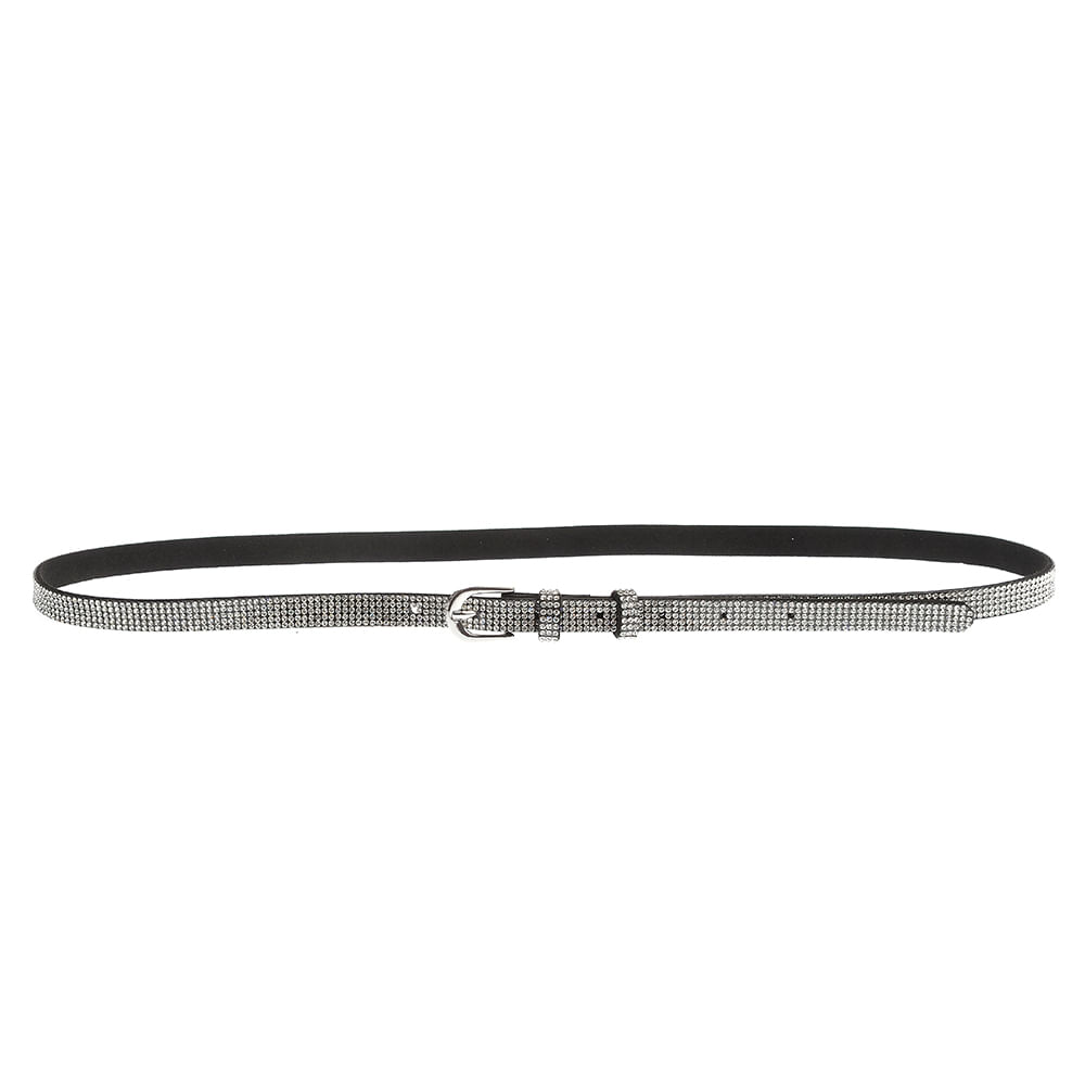 Curea neagra cu pietre stralucitoare argintii - 4 | YEO