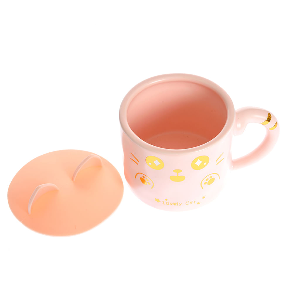 Cana roz din ceramica cu pisica 400 ml - 4 | YEO