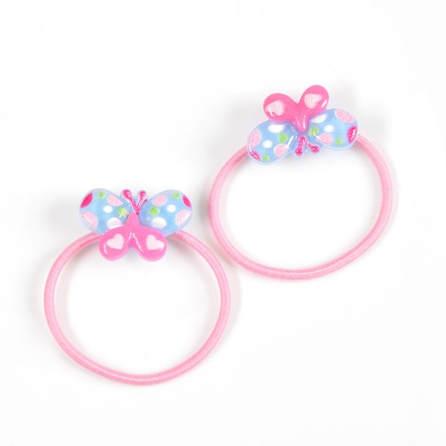 Set 2 elastice de par roz cu fluture multicolor