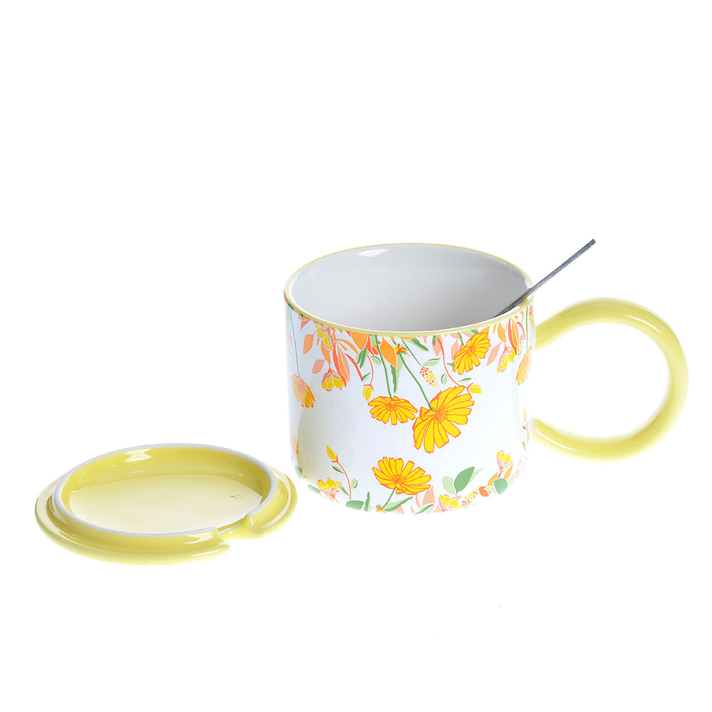 Cana din ceramica cu flori galbene - 1 | YEO