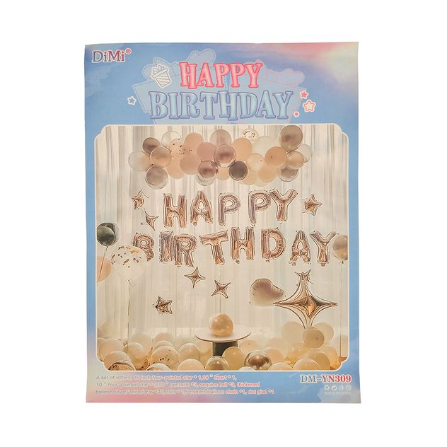 Set Happy Birthday cu baloane in forma de inima si stele