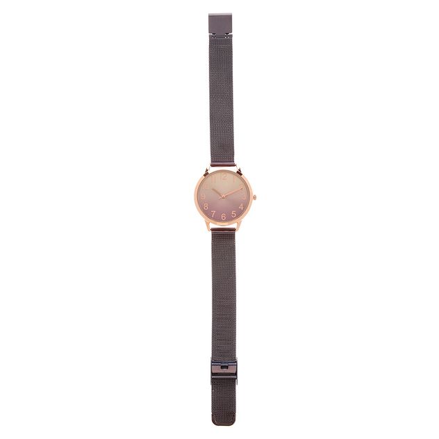 Ceas de mana cu bratara textila fina si cadran rose gold