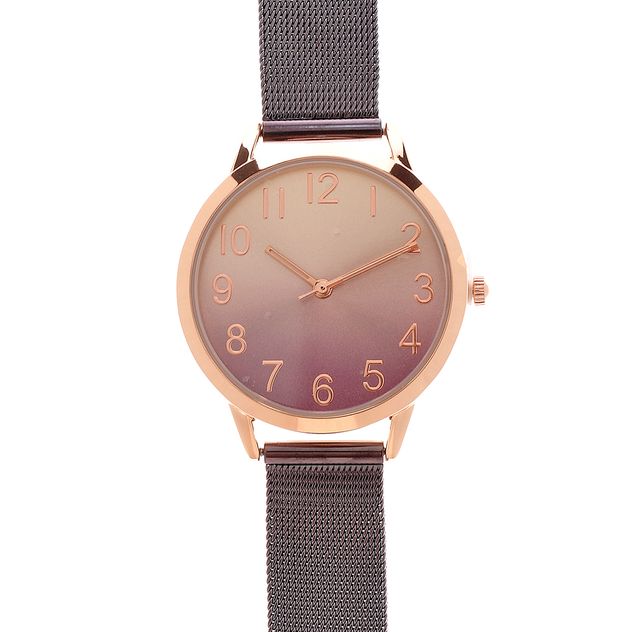 Ceas de mana cu bratara textila fina si cadran rose gold