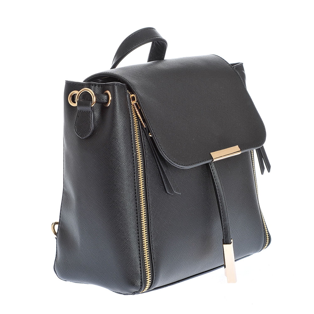 Rucsac negru cu fermoare decorative - 1 | YEO