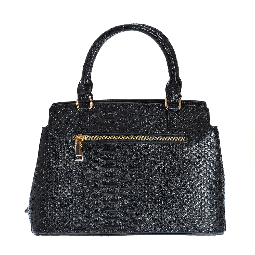 Geanta neagra cu manere fixe si aspect piele de sarpe - 2 | YEO