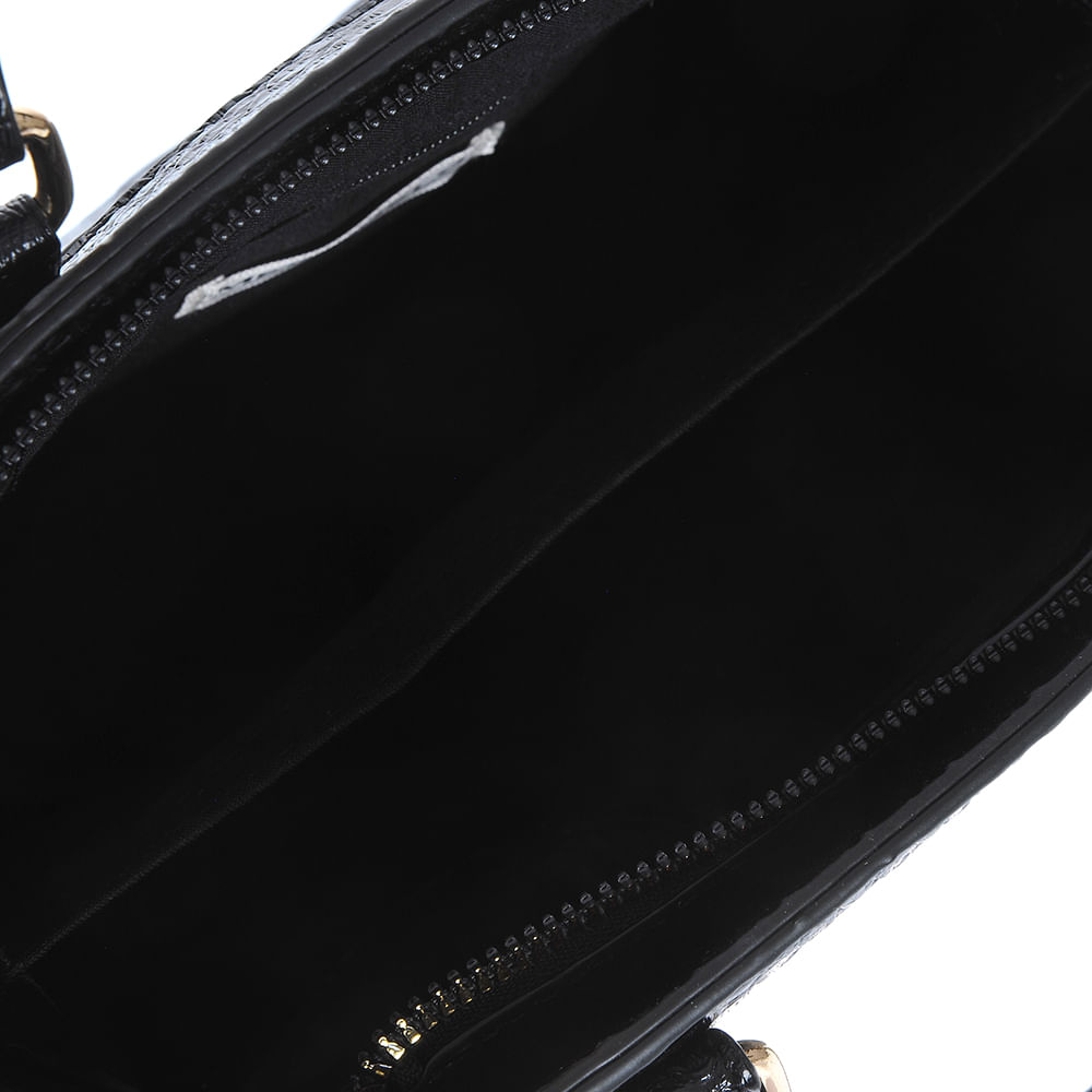 Geanta neagra cu manere fixe si aspect piele de sarpe - 3 | YEO