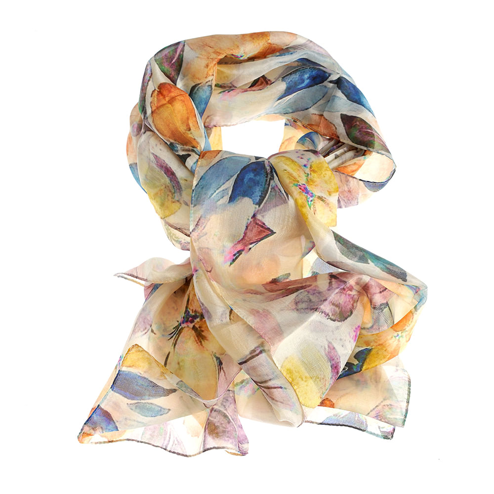 Esarfa matase, model cu flori multicolore - 3 | YEO