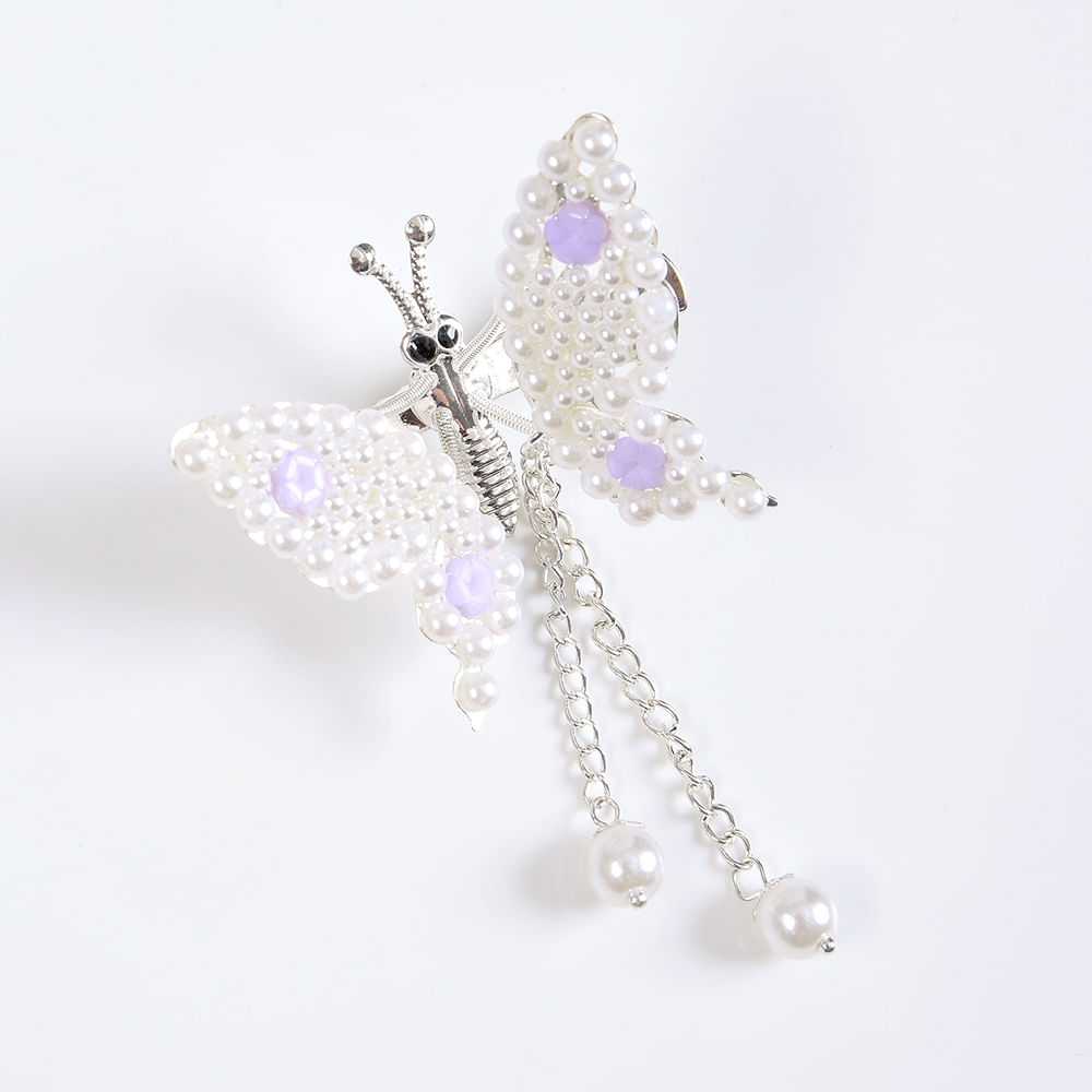 Agrafa de par fluture cu perle albe - 1 | YEO