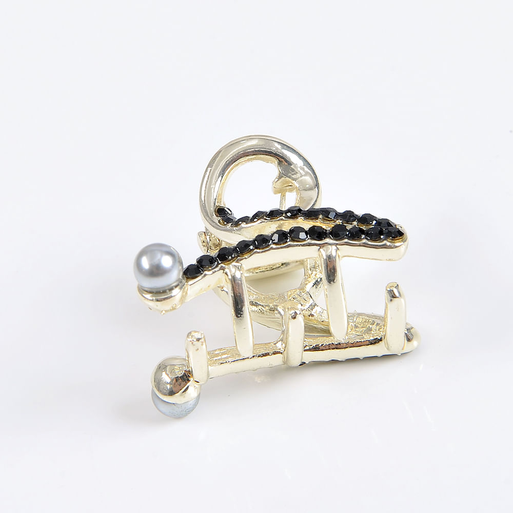 Cleste par auriu cu pietre negre si perla alba 2.5 cm
