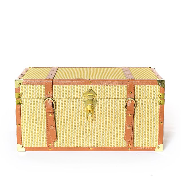 Cufar galben cu insertii de piele maro 49 x 28 x 24 cm