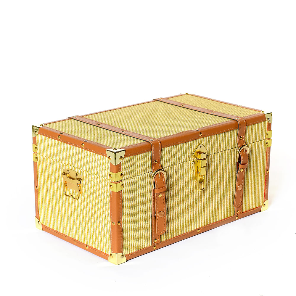Cufar galben cu insertii de piele maro 49 x 28 x 24 cm - 2 | YEO