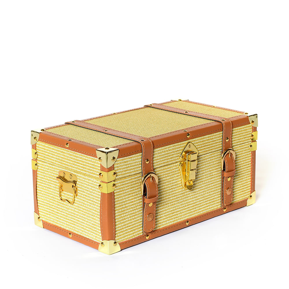 Cufar galben cu insertii piele maro 39 x 21 x 18 cm - 1 | YEO
