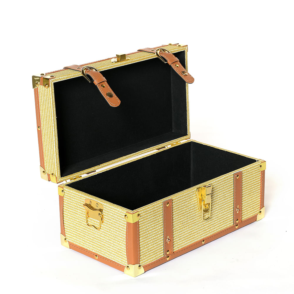 Cufar galben cu insertii piele maro 39 x 21 x 18 cm - 2 | YEO