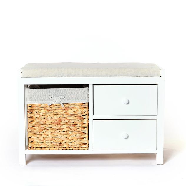 Comoda alba cu sertare si cos impletit pentru depozitare 64x34x42 cm