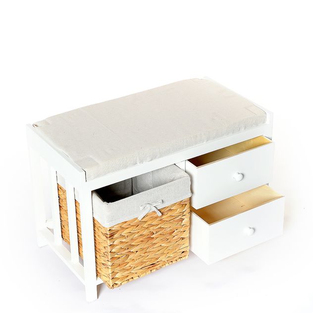 Comoda alba cu sertare si cos impletit pentru depozitare 64x34x42 cm