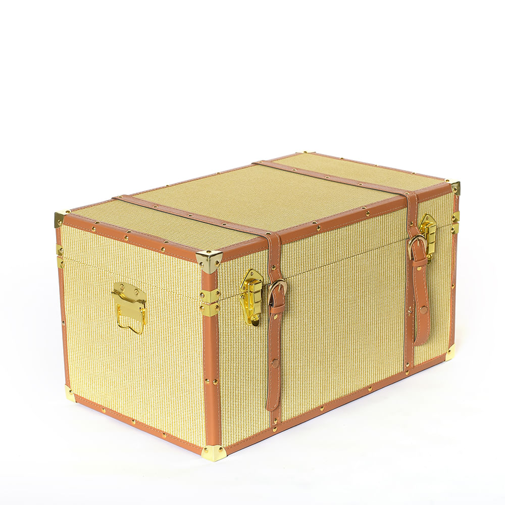 Cufar galben cu insertii de piele maro 59 x 36 x 32 cm - 1 | YEO