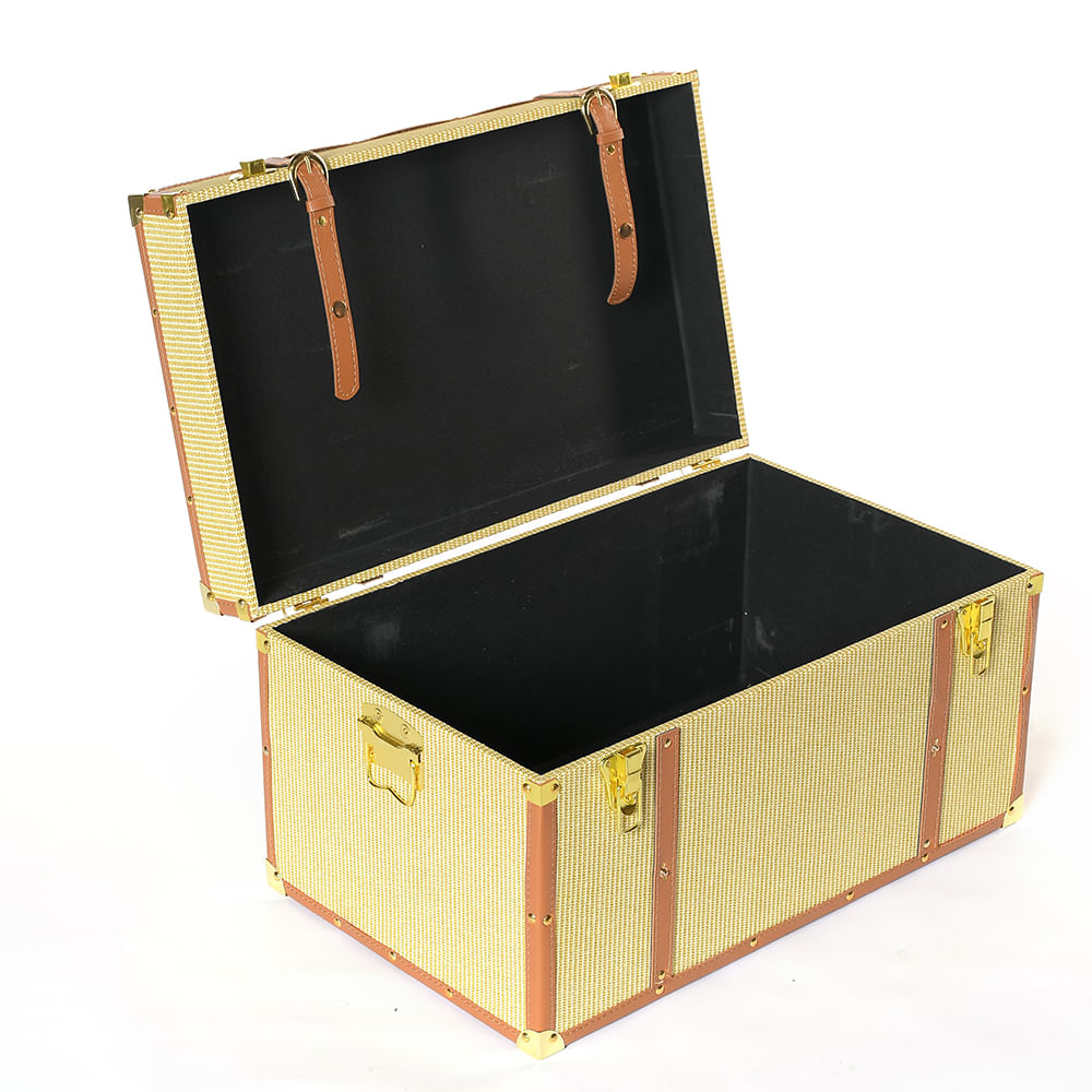 Cufar galben cu insertii de piele maro 59 x 36 x 32 cm - 2 | YEO