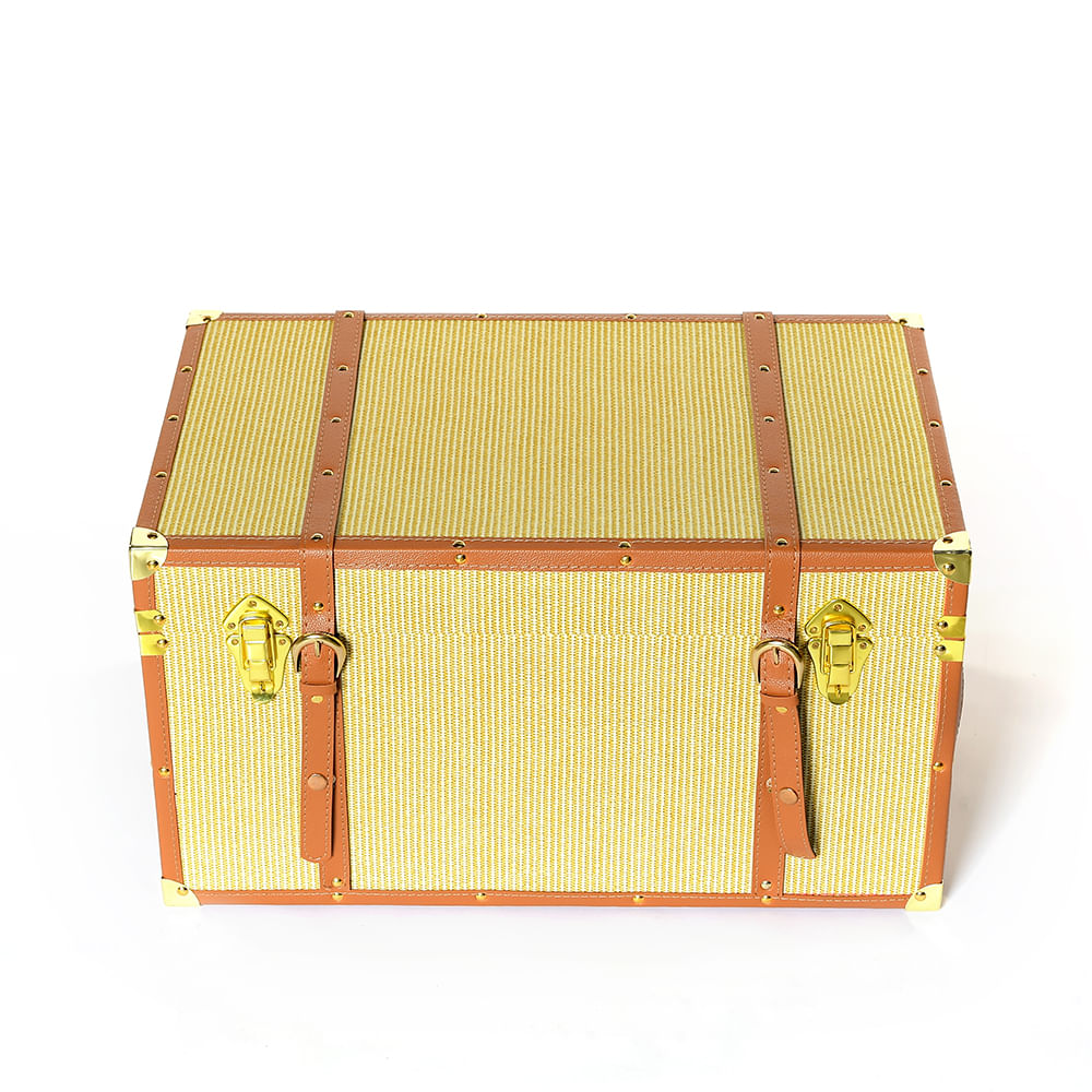 Cufar galben cu insertii de piele maro 59 x 36 x 32 cm - 3 | YEO