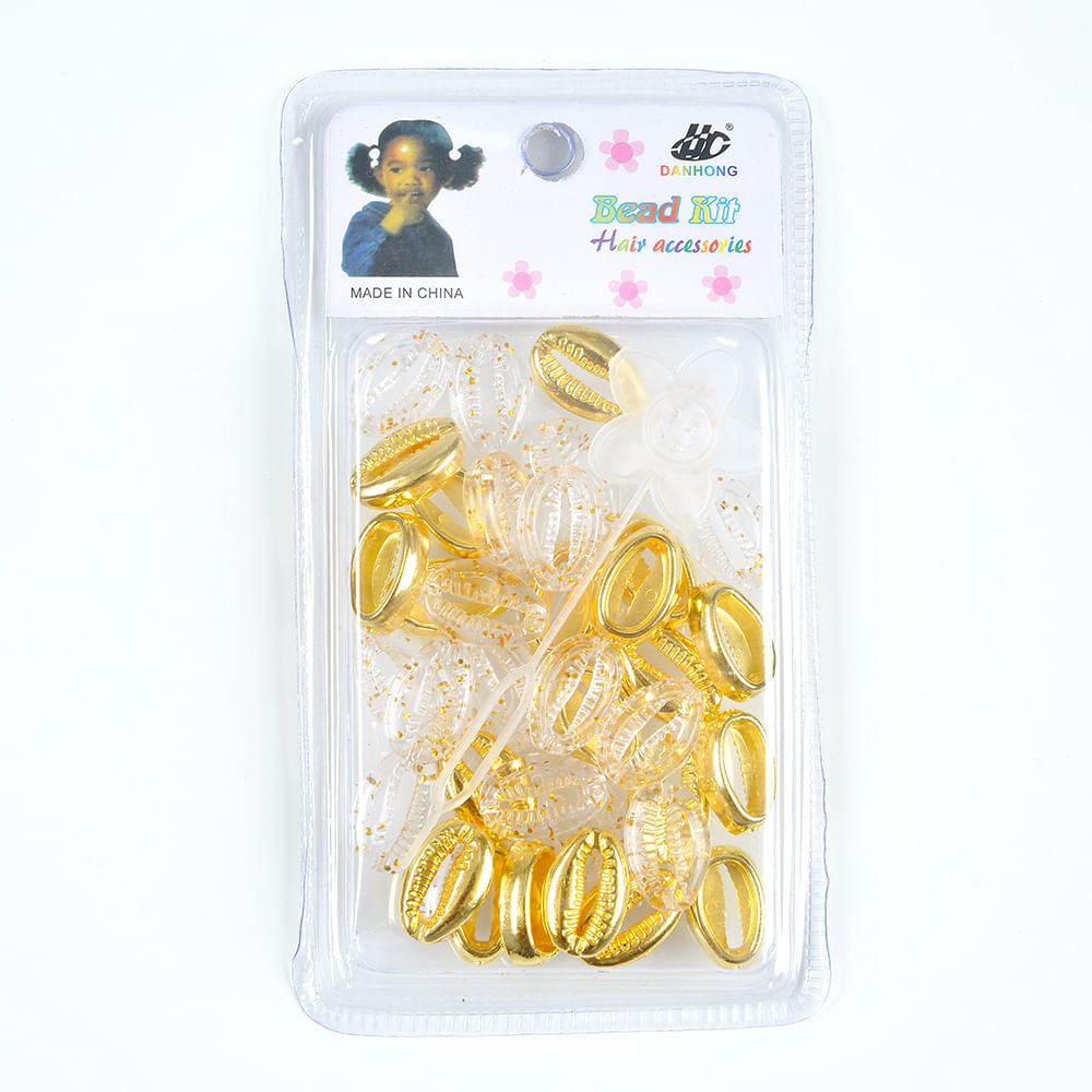 Set 50 accesorii pentru codite cu scoici aurii si transparente