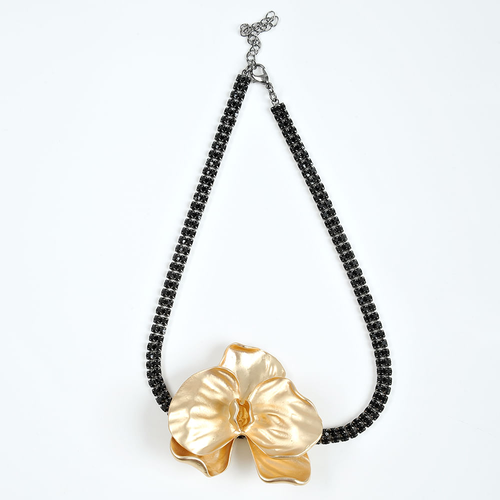 Colier negru cu floare aurie - 2 | YEO