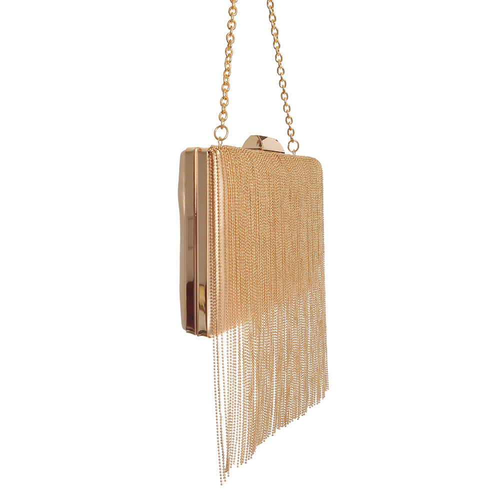 Geanta plic aurie cu franjuri metalici - 1 | YEO