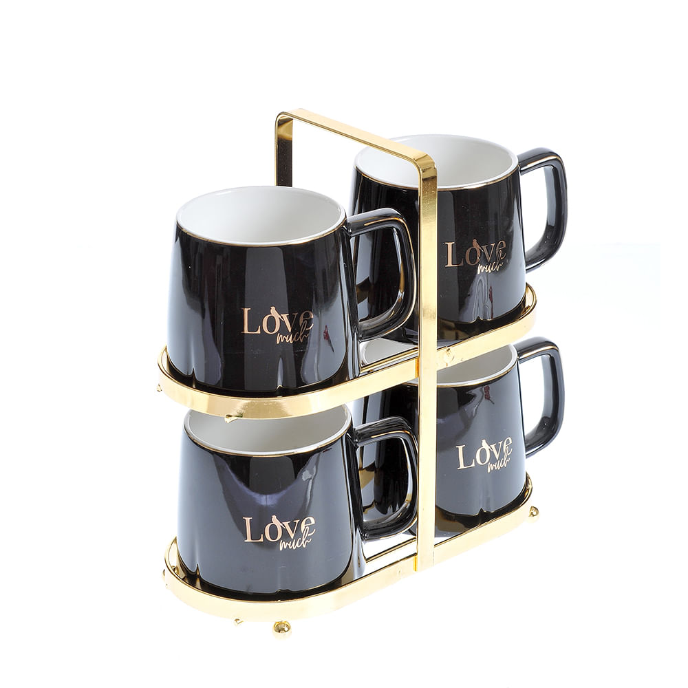 Set 4 cesti 270 ml cu suport mesaj LOVE - 1 | YEO