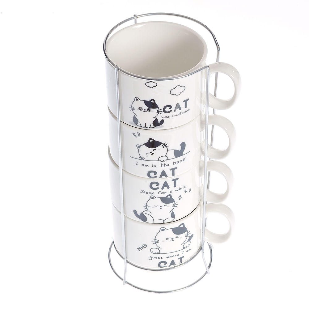 Set 4 cesti albe imprimeu pisici - 2 | YEO