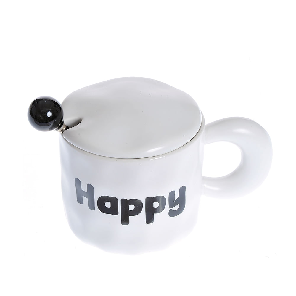 Cana alba cu lingurita mesaj Happy 400 ml - 3 | YEO