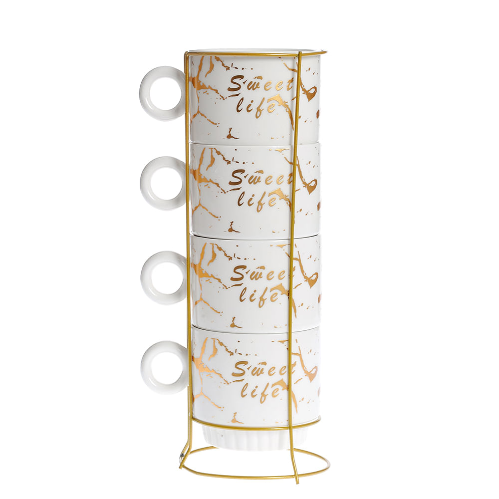 Set 4 cesti cu suport - Sweet life