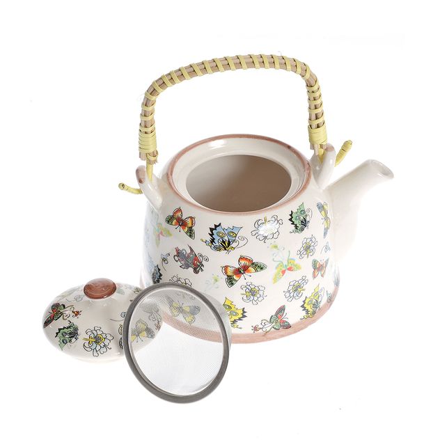 Ceainic din ceramica cu model floral si fluturi 800 ml