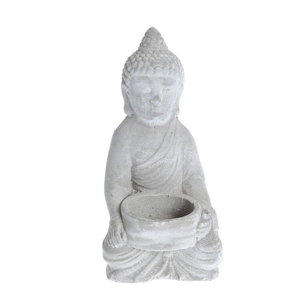 Suport lumanare Buddha gri 15.5 cm