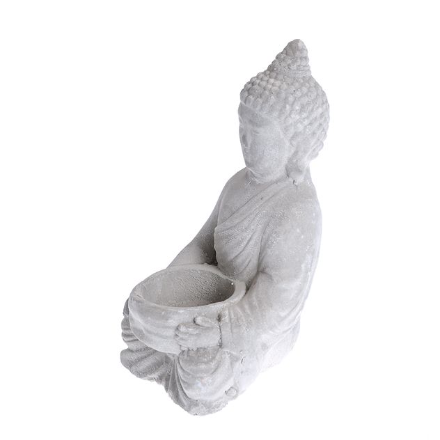 Suport lumanare Buddha gri 15.5 cm