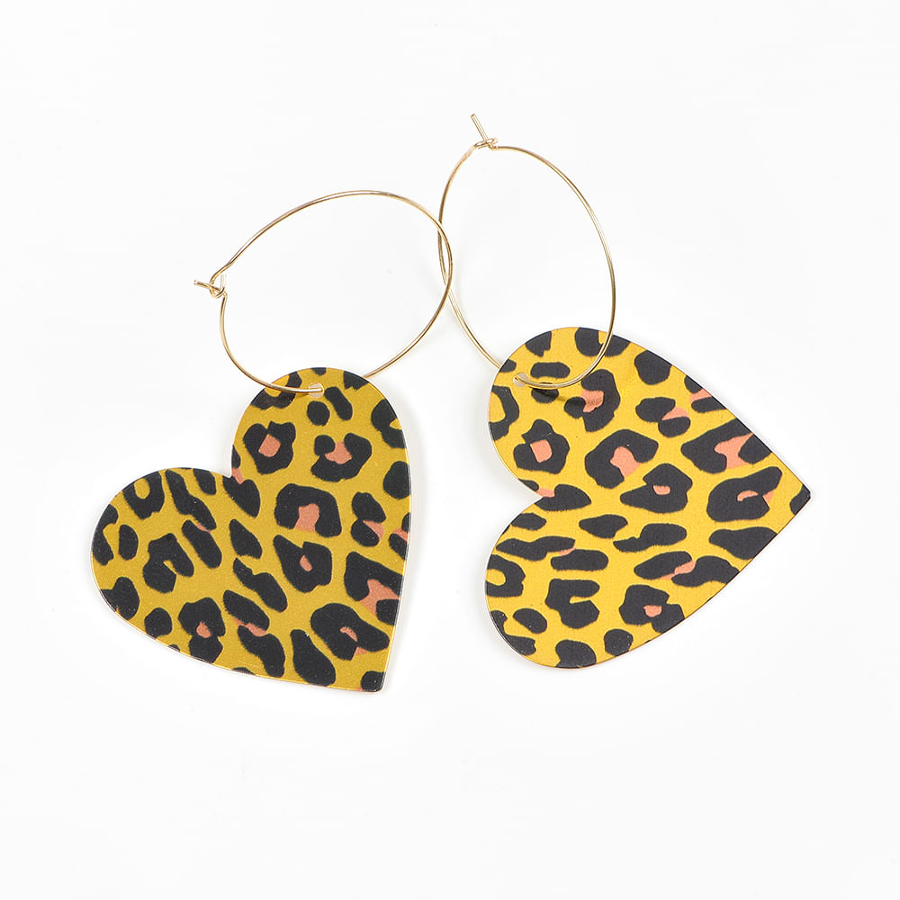 Cercei lungi inimi cu model animal print - 1 | YEO