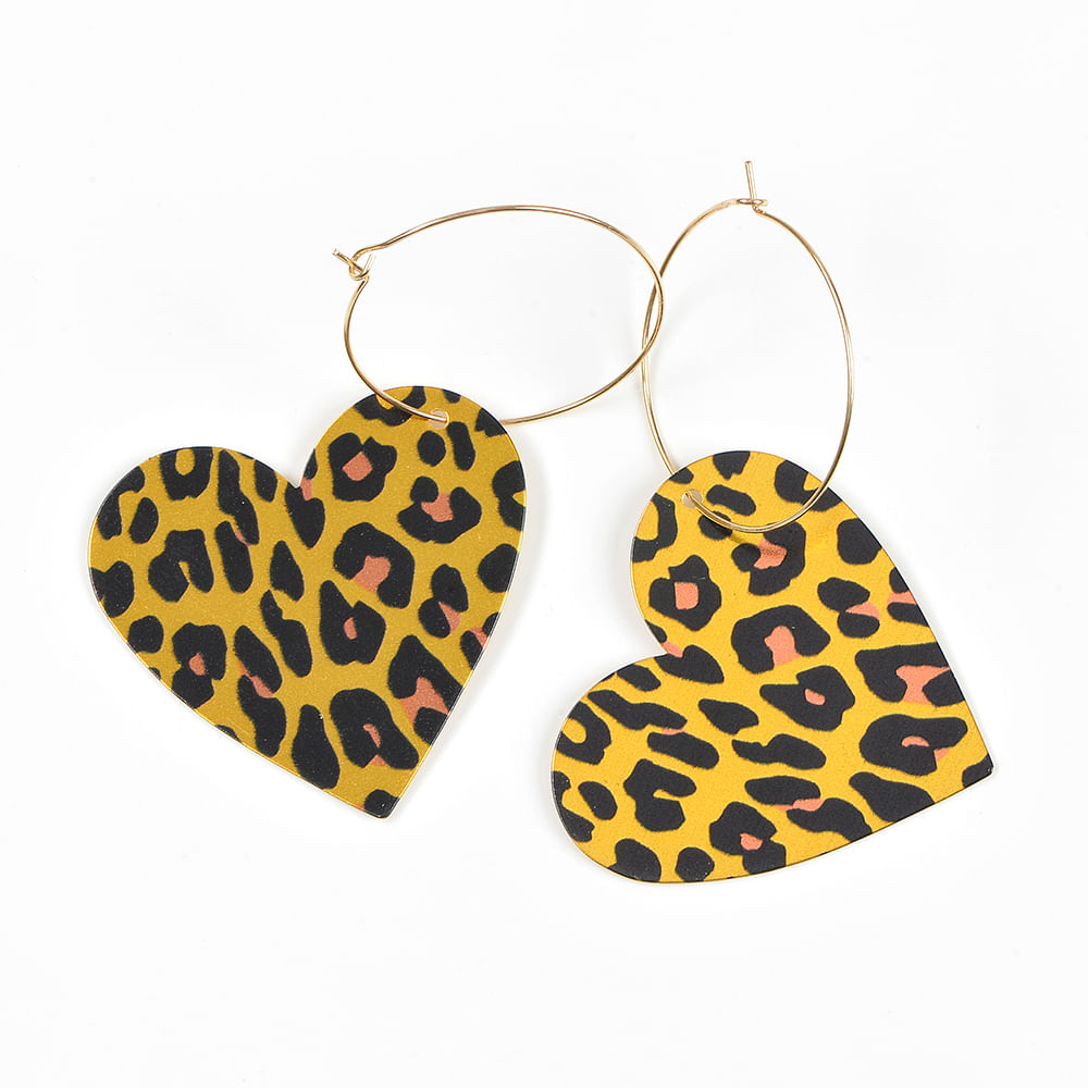 Cercei lungi inimi cu model animal print - 2 | YEO