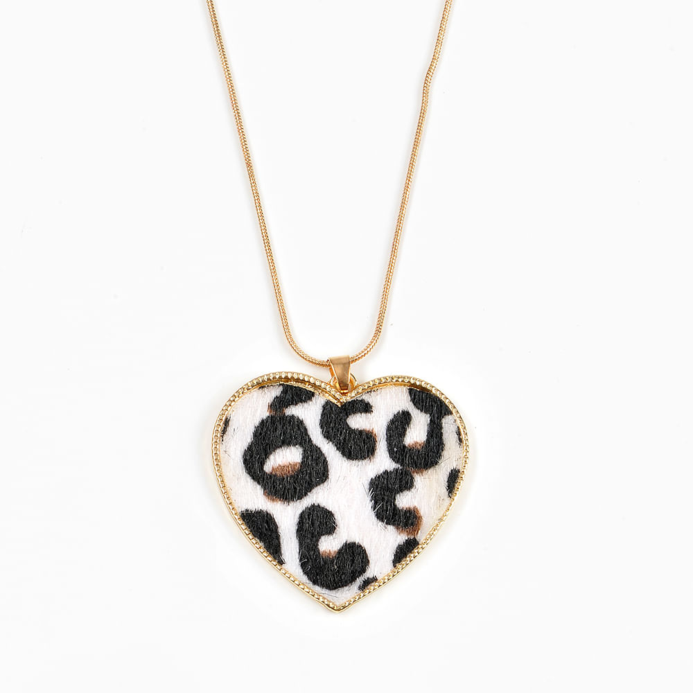 Colier cu pandantiv inima si model animal print - 2 | YEO