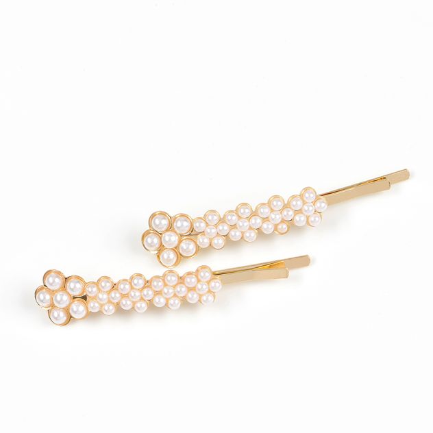 Set 2 agrafe de par cu floare si perle albe