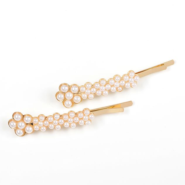 Set 2 agrafe de par cu floare si perle albe