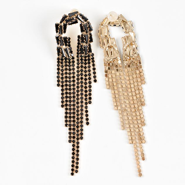 Cercei lungi aurii cu franjuri negri