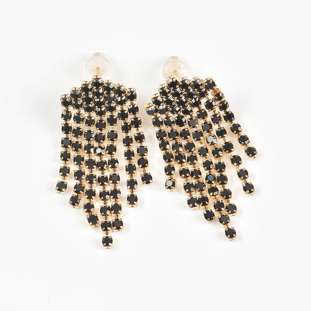 Cercei aurii tip cascada cu accente negre
