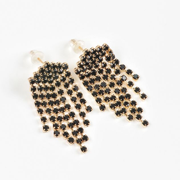 Cercei aurii tip cascada cu accente negre