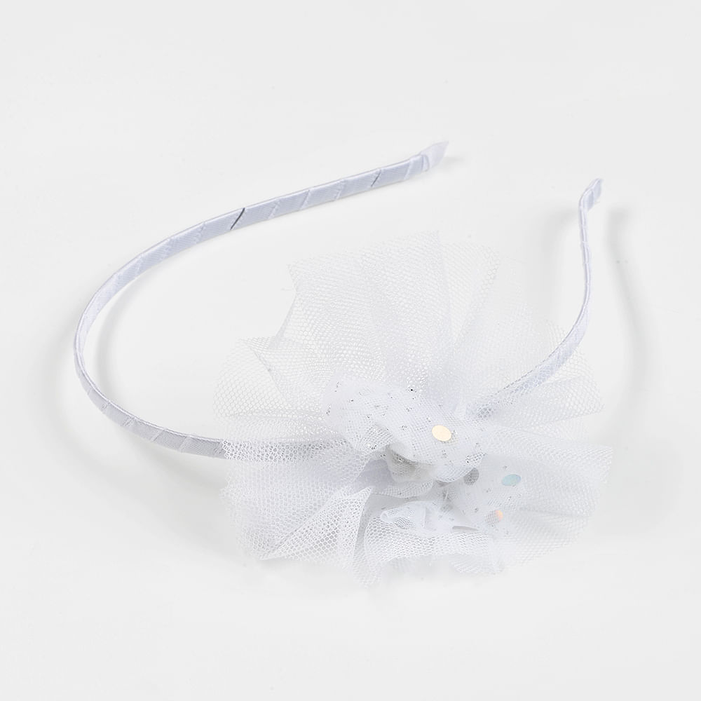 Bentita eleganta gri cu floare din tull