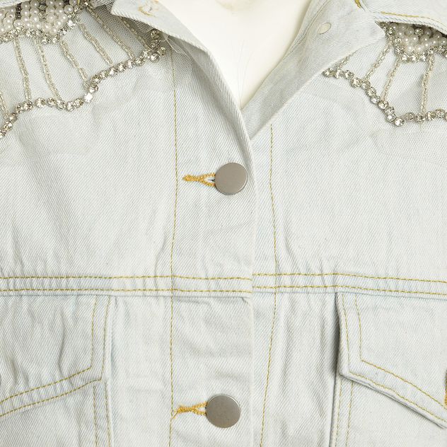 Geaca din denim cu aplicatii de perle si margele