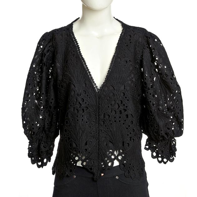 Bluza neagra din broderie cu maneci bufante